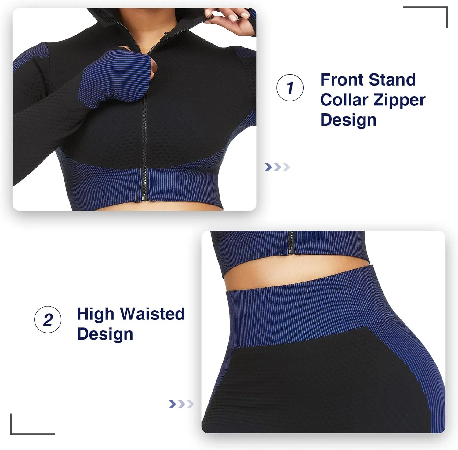 JOYMODE Women's Workout Sets 2 Piece long sleeve High Waist Legging set Crop Top Gym