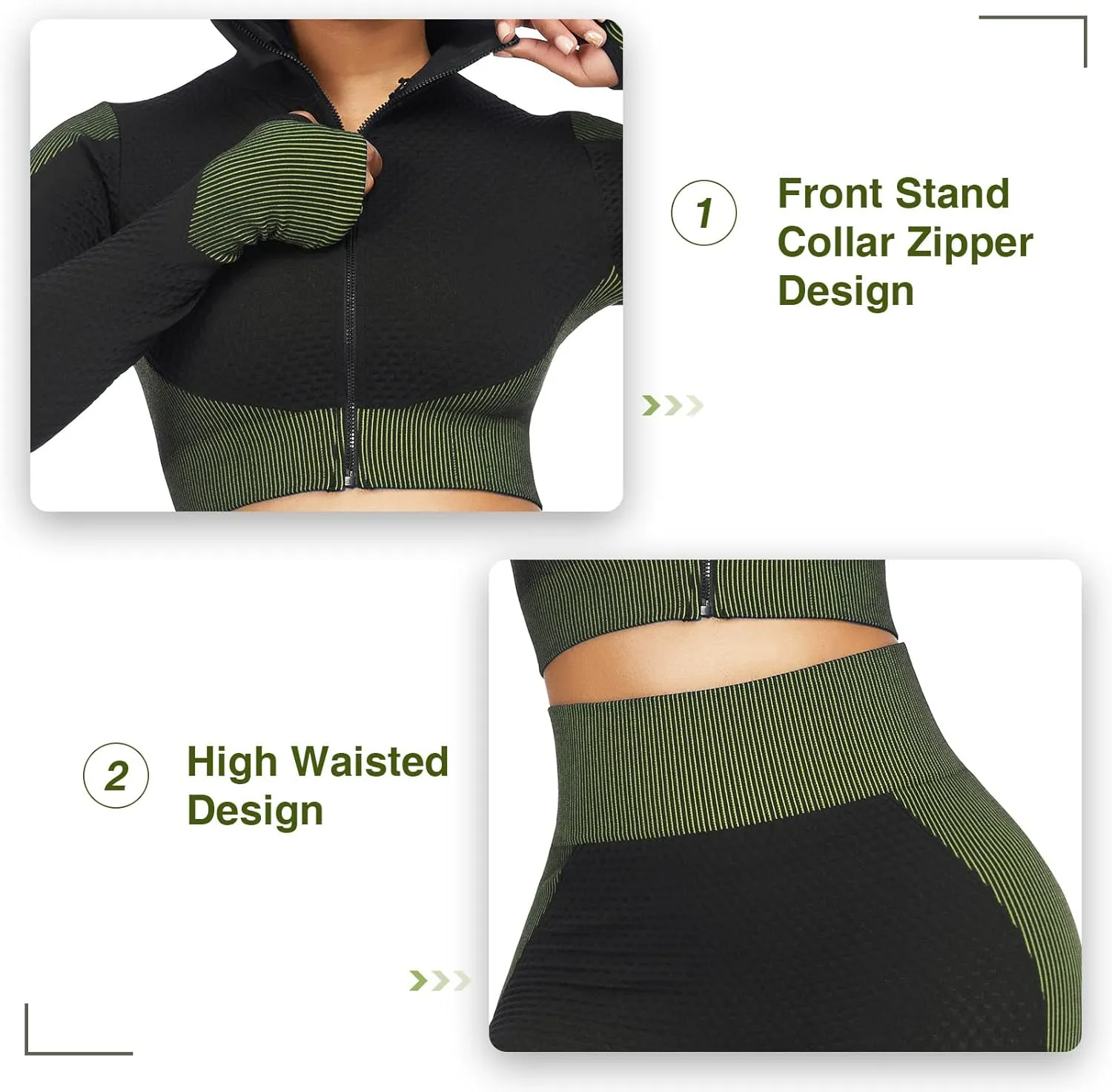 JOYMODE Women's Workout Sets 2 Piece long sleeve High Waist Legging set Crop Top Gym