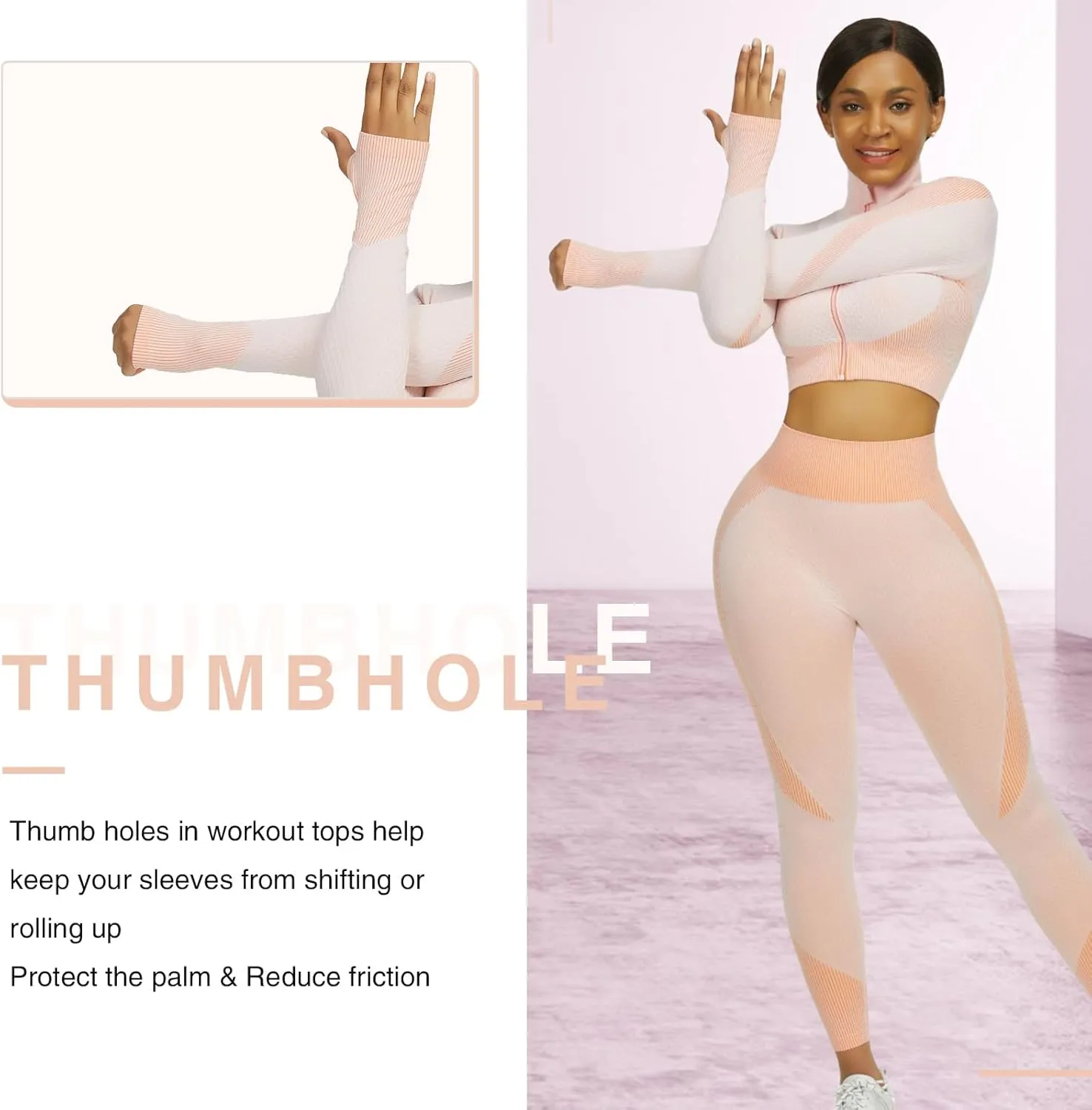 JOYMODE Women's Workout Sets 2 Piece long sleeve High Waist Legging set Crop Top Gym