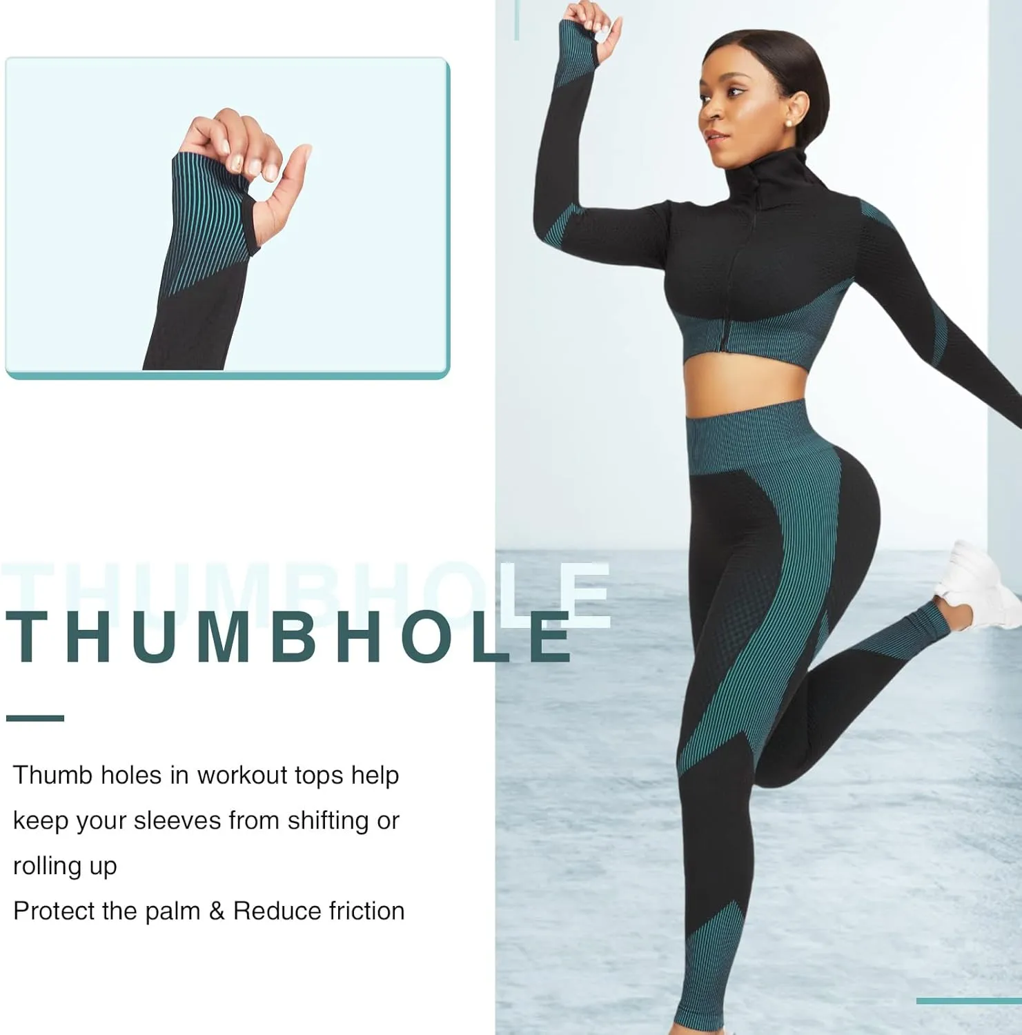 JOYMODE Women's Workout Sets 2 Piece long sleeve High Waist Legging set Crop Top Gym