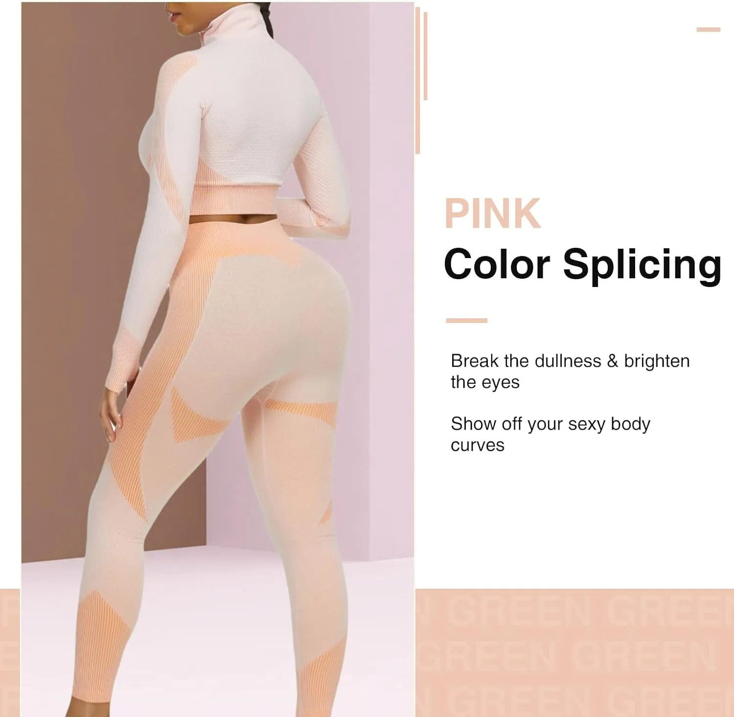 JOYMODE Women's Workout Sets 2 Piece long sleeve High Waist Legging set Crop Top Gym
