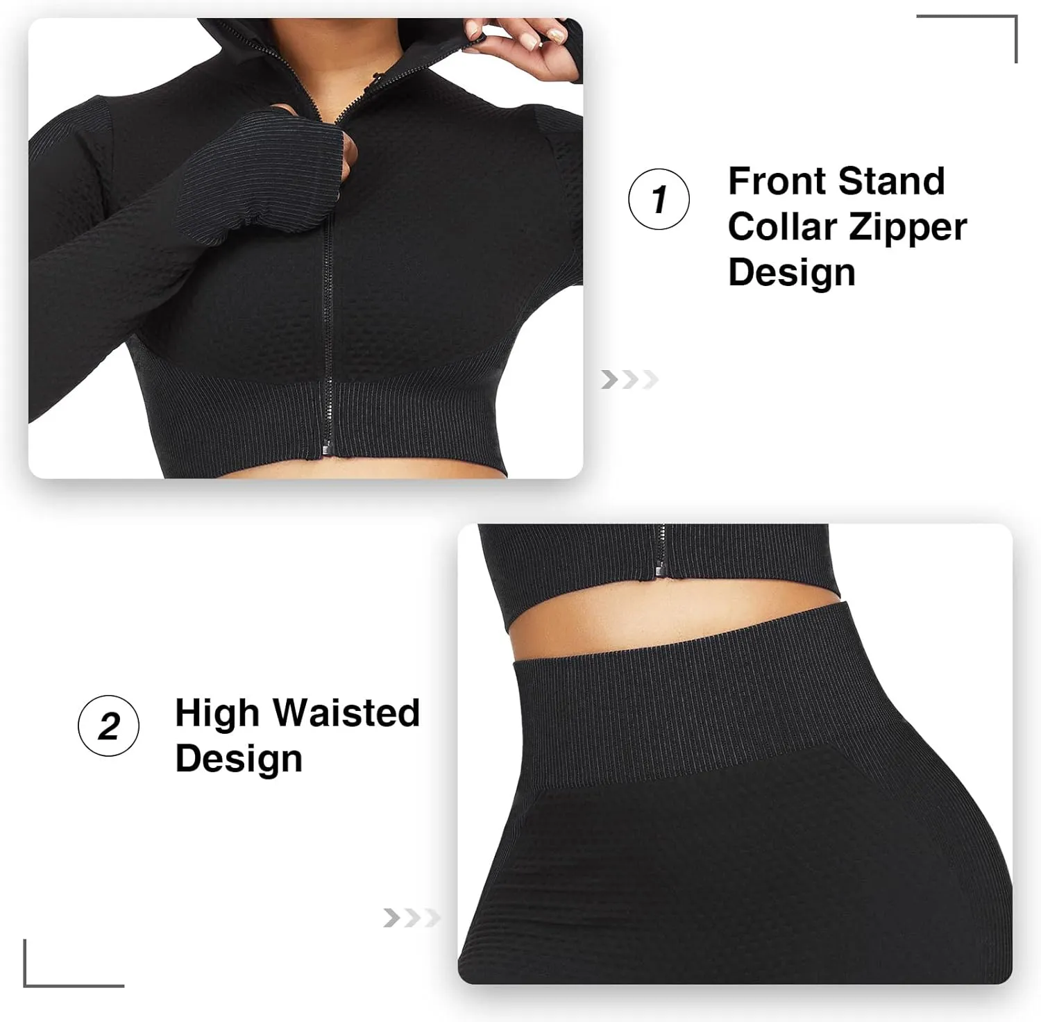 JOYMODE Women's Workout Sets 2 Piece long sleeve High Waist Legging set Crop Top Gym
