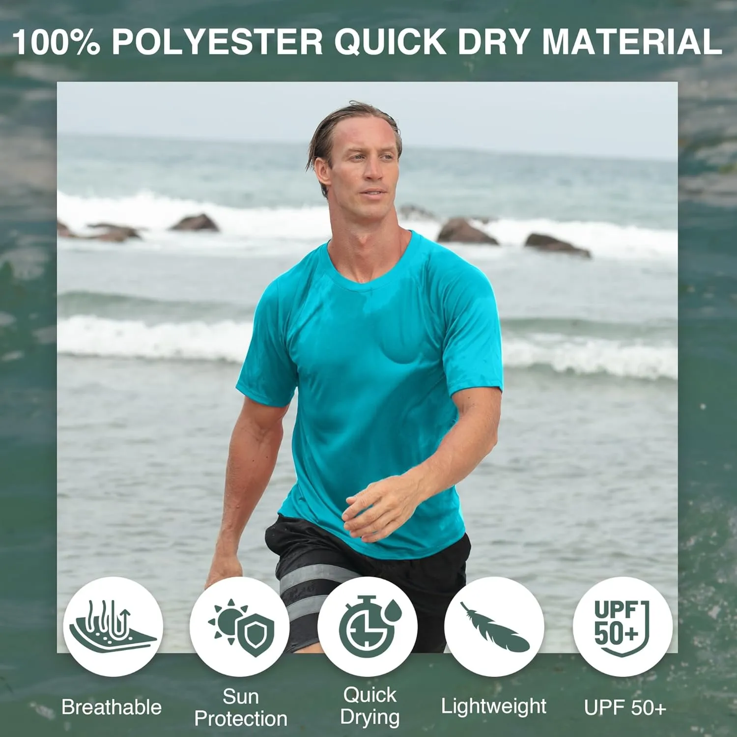 Kanu Surf Men's Short Sleeve UPF 50 Swim Shirt Rash Guard Sun Shirt (Regular & Extended Sizes)