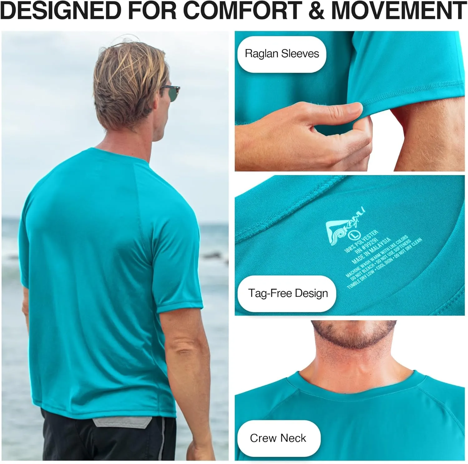 Kanu Surf Men's Short Sleeve UPF 50 Swim Shirt Rash Guard Sun Shirt (Regular & Extended Sizes)