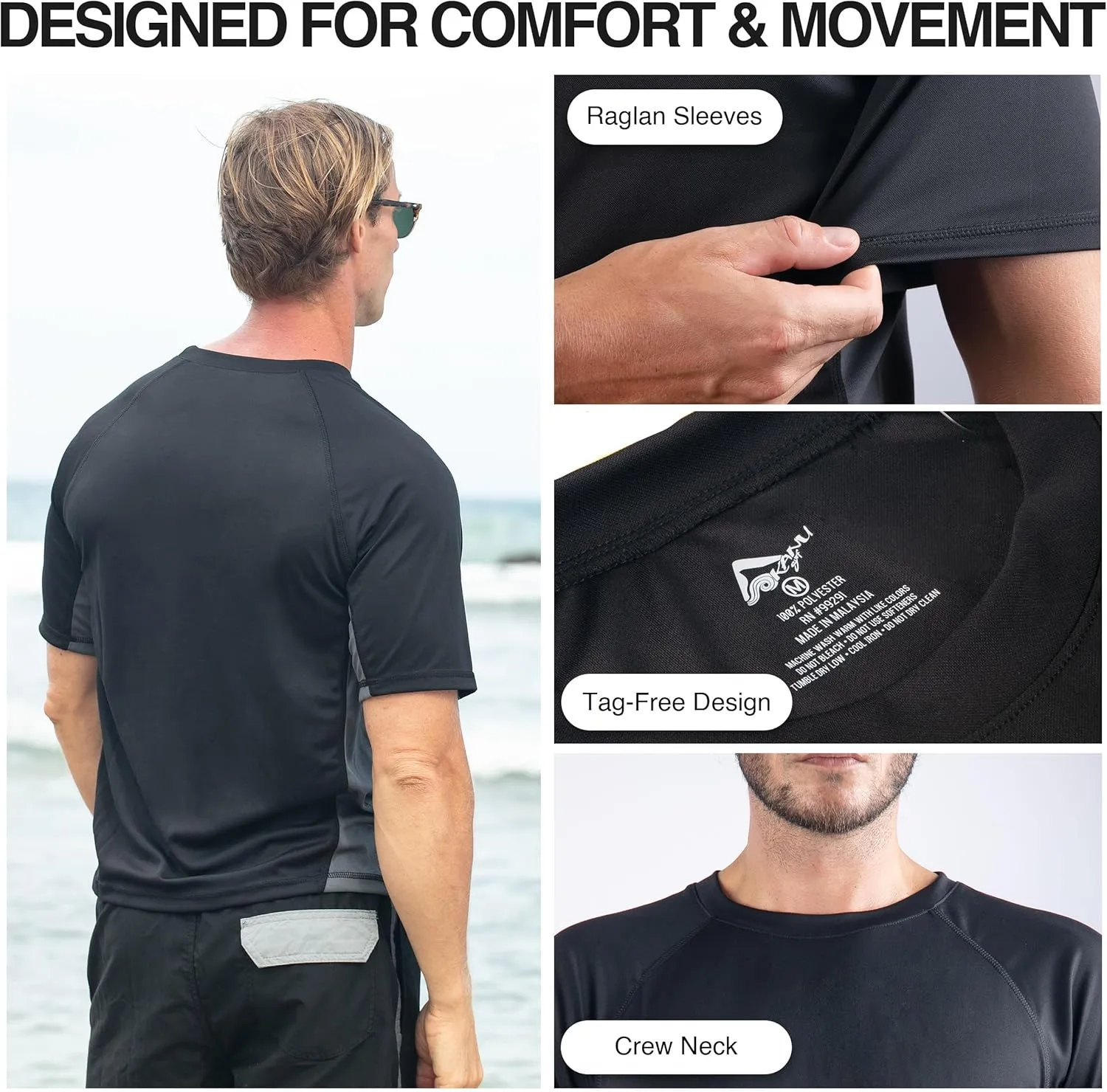 Kanu Surf Men's Short Sleeve UPF 50 Swim Shirt Rash Guard Sun Shirt (Regular & Extended Sizes)