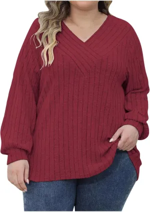Lastesso Oversized Sweaters for Women V Neck Long Sleeve Lightweight Fall Sweater Tops Casual Solid Pullover Trendy Outfits