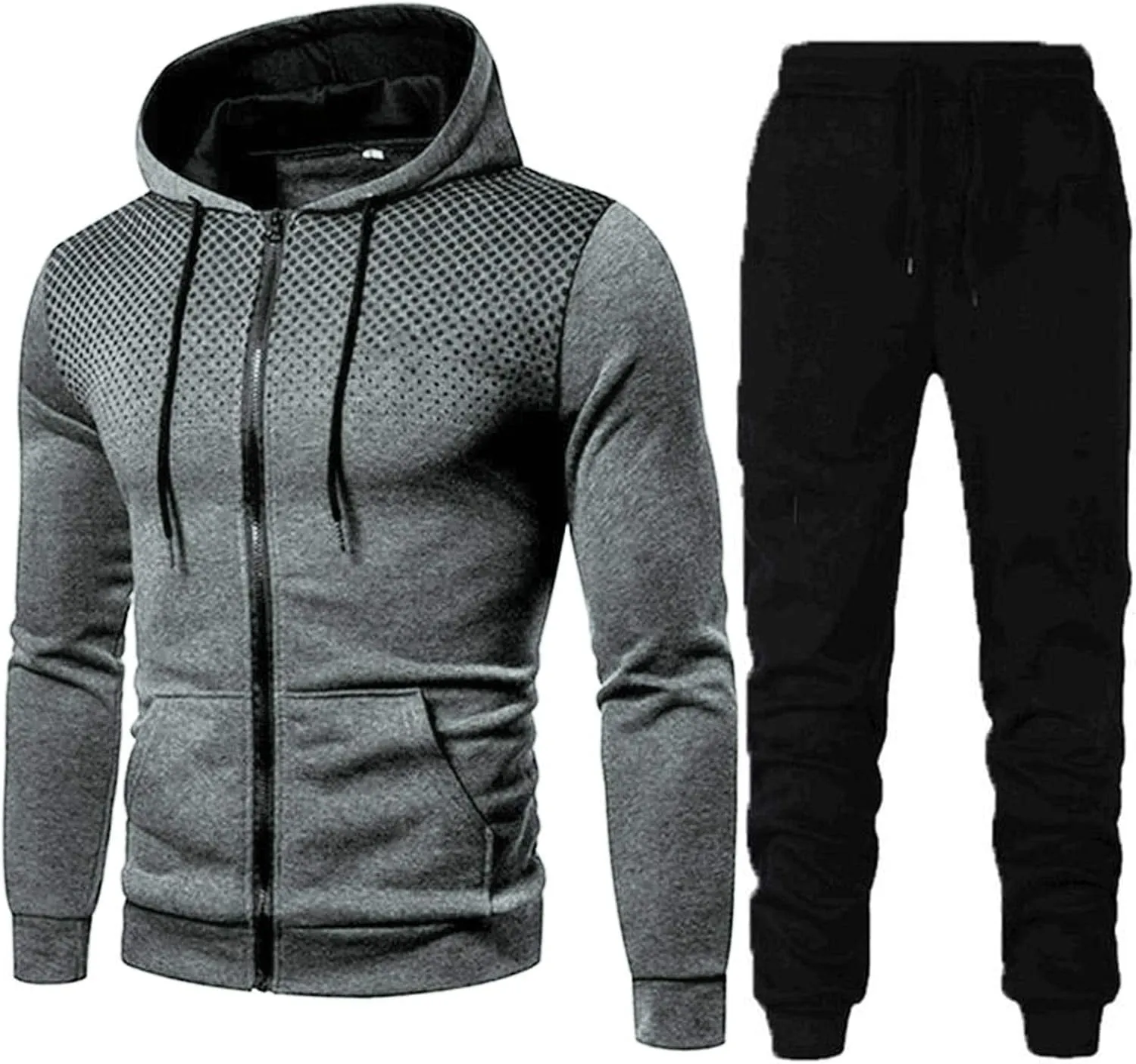 LCMTWX Mens 2 Piece Outfits Fall Winter Solid Color Zipper Sweater Pants Sports Suit Drawstring Zip Up Jackets Jacket Men
