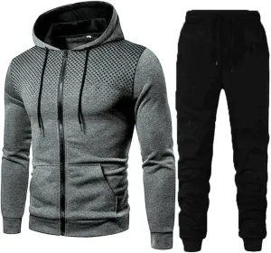 LCMTWX Mens 2 Piece Outfits Fall Winter Solid Color Zipper Sweater Pants Sports Suit Drawstring Zip Up Jackets Jacket Men