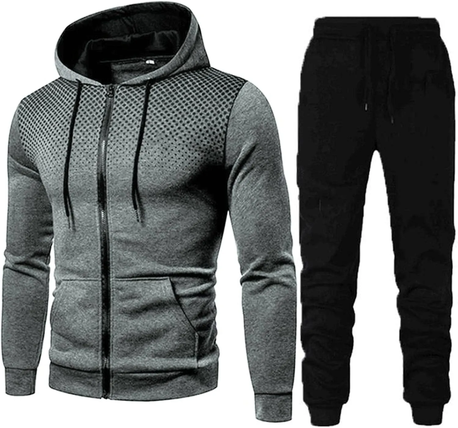 LCMTWX Mens 2 Piece Outfits Fall Winter Solid Color Zipper Sweater Pants Sports Suit Drawstring Zip Up Jackets Jacket Men