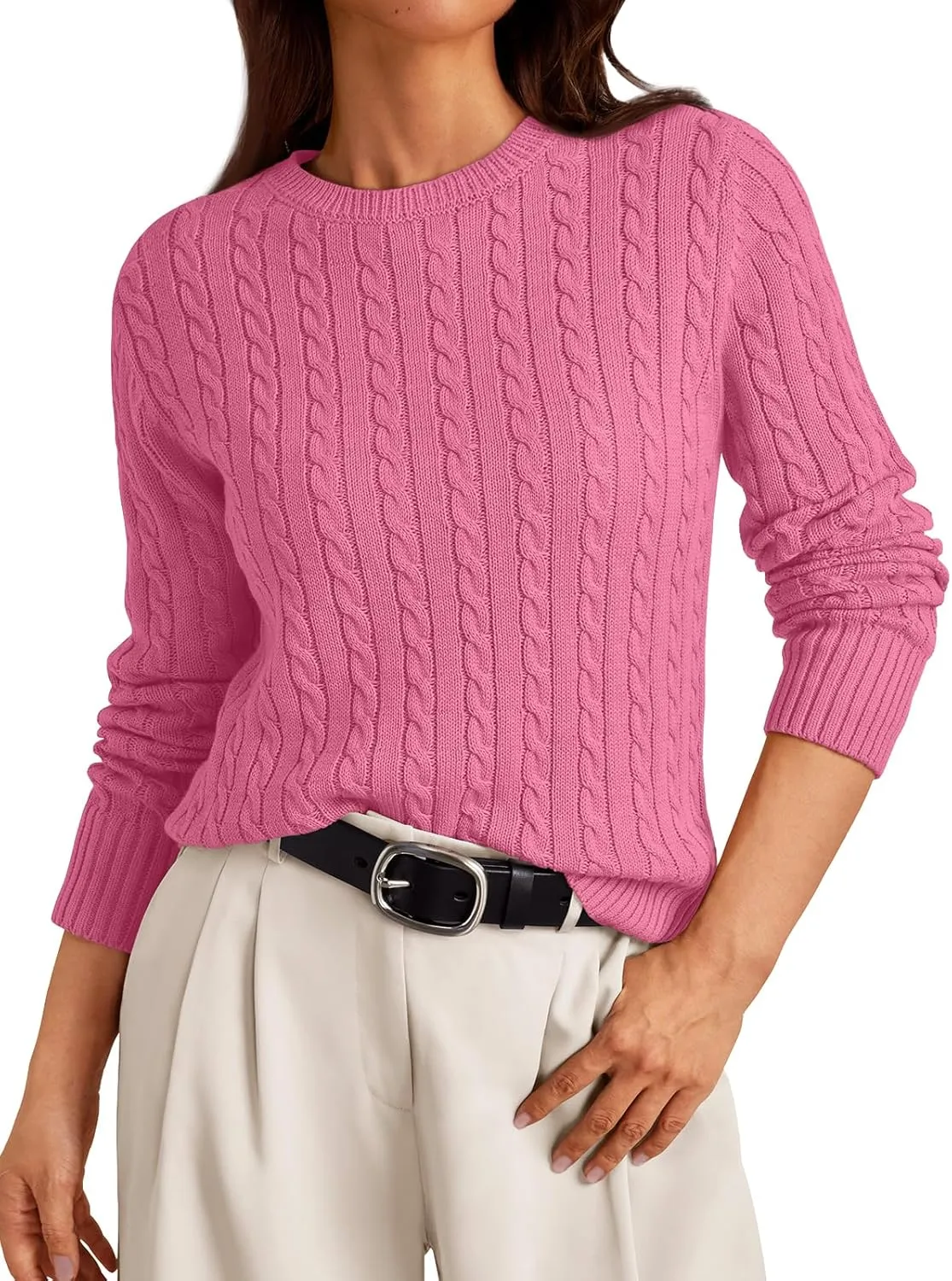 LILLUSORY Cable Knit Sweater Womens Soft Pullover Lightweight Ladies Business Casual Trendy Sweaters 2025