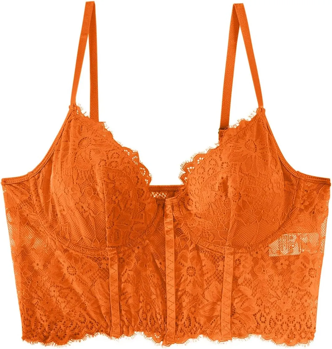 Lilosy Sexy Floral Lace Sheer Longline Crop Cami Top