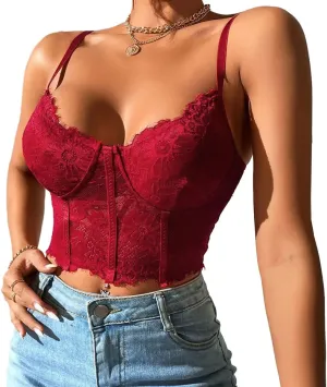 Lilosy Sexy Floral Lace Sheer Longline Crop Cami Top