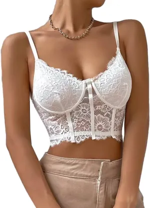 Lilosy Sexy Floral Lace Sheer Longline Crop Cami Top