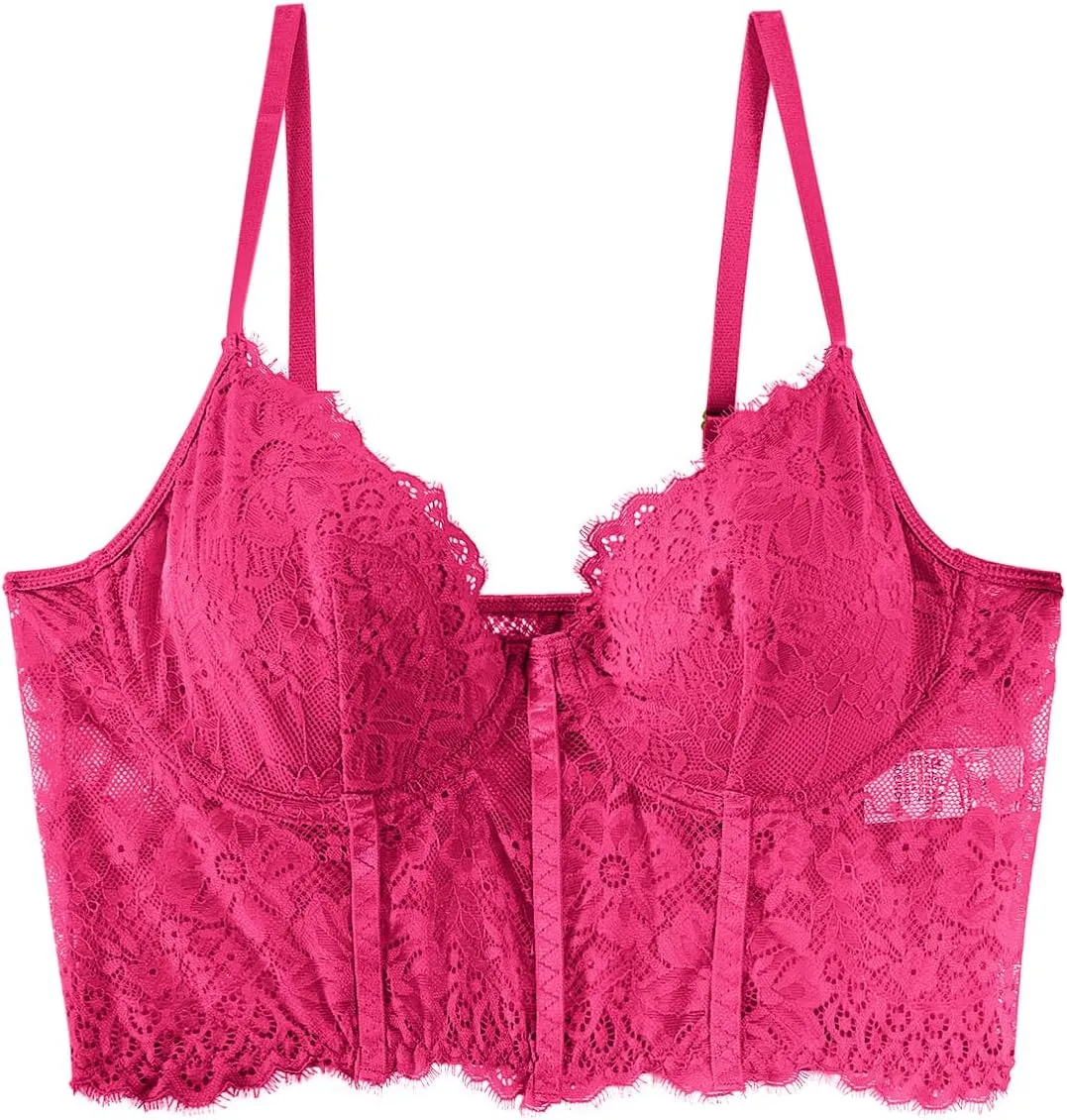 Lilosy Sexy Floral Lace Sheer Longline Crop Cami Top