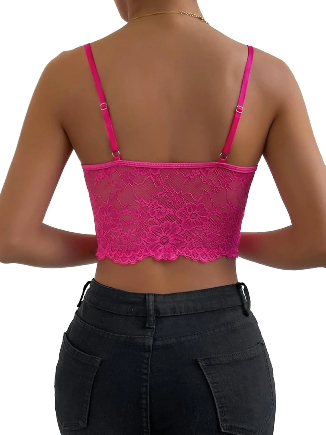 Lilosy Sexy Floral Lace Sheer Longline Crop Cami Top