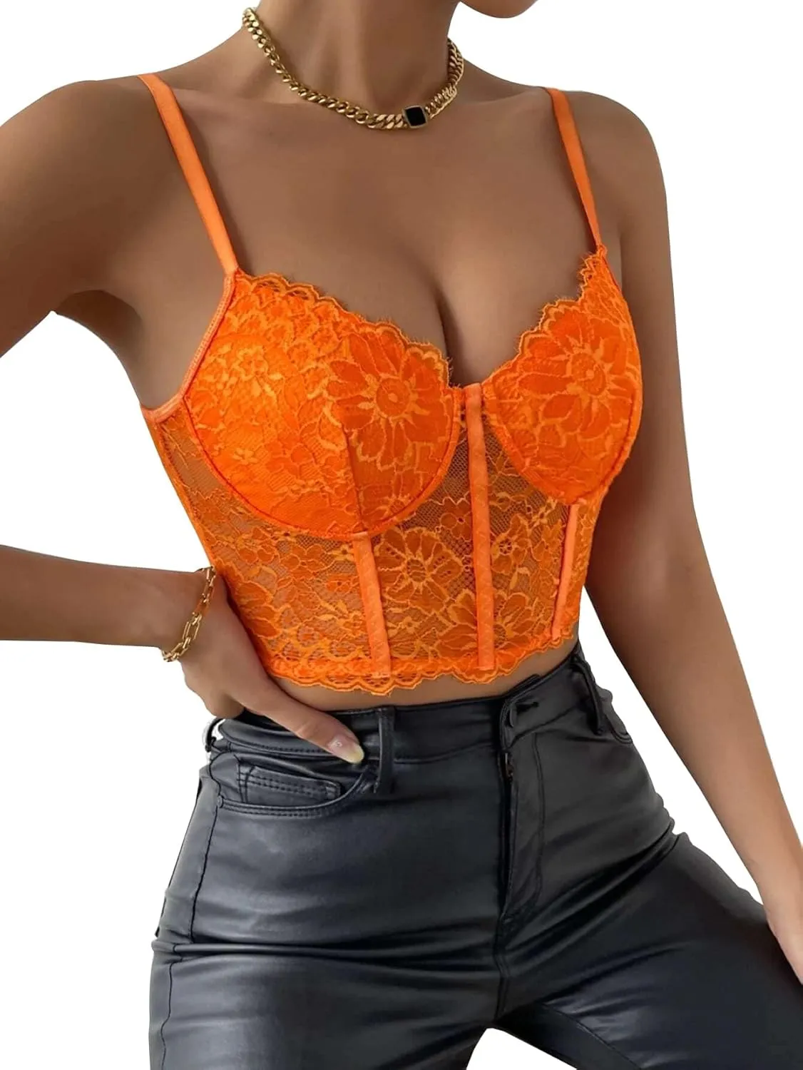 Lilosy Sexy Floral Lace Sheer Longline Crop Cami Top