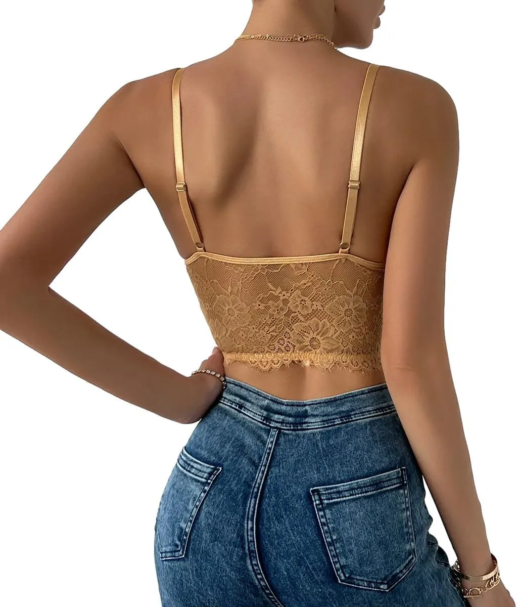 Lilosy Sexy Floral Lace Sheer Longline Crop Cami Top