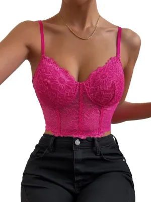 Lilosy Sexy Floral Lace Sheer Longline Crop Cami Top