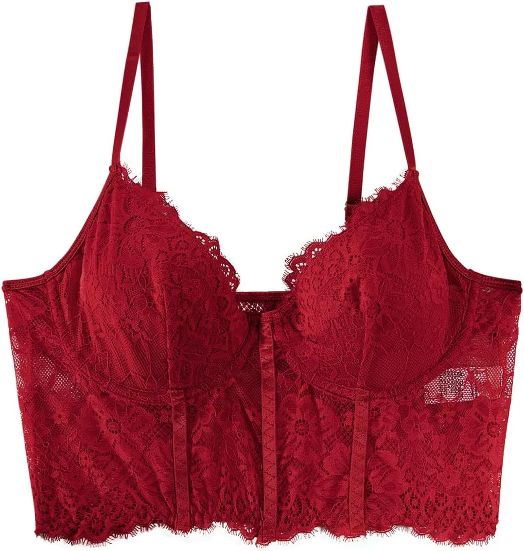 Lilosy Sexy Floral Lace Sheer Longline Crop Cami Top