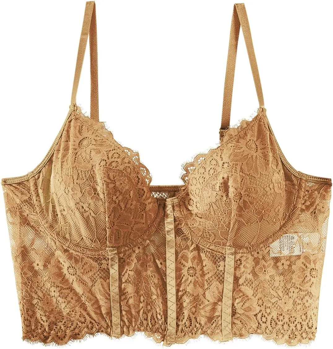 Lilosy Sexy Floral Lace Sheer Longline Crop Cami Top