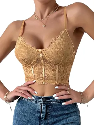 Lilosy Sexy Floral Lace Sheer Longline Crop Cami Top