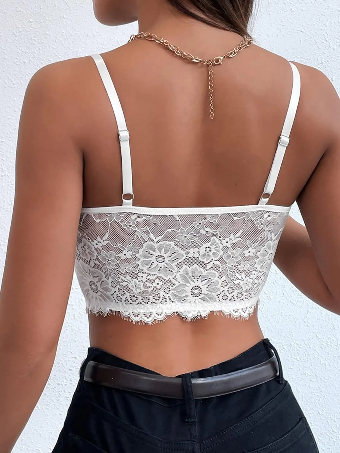 Lilosy Sexy Floral Lace Sheer Longline Crop Cami Top
