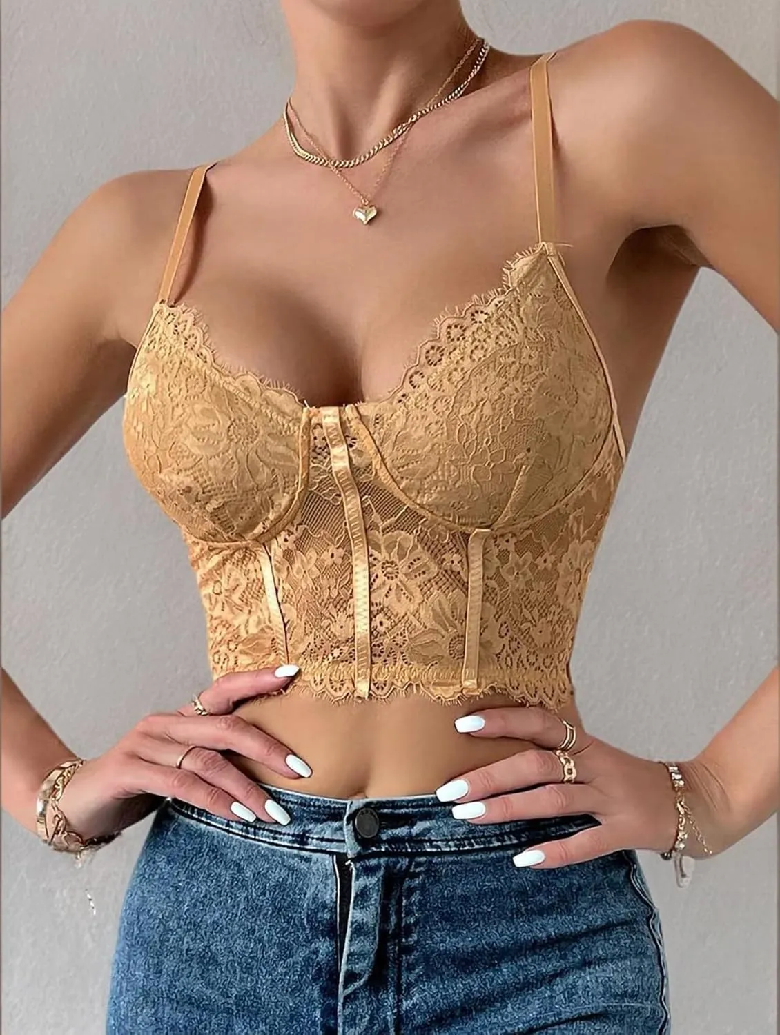 Lilosy Sexy Floral Lace Sheer Longline Crop Cami Top