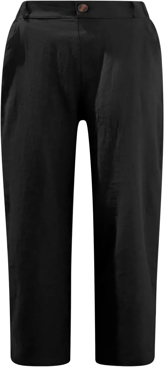 Linen Pants for Women 2025 Casual Elastic Waist Cropped Trouser Fashion Resort Wear Beach Vacation Capris Clothes