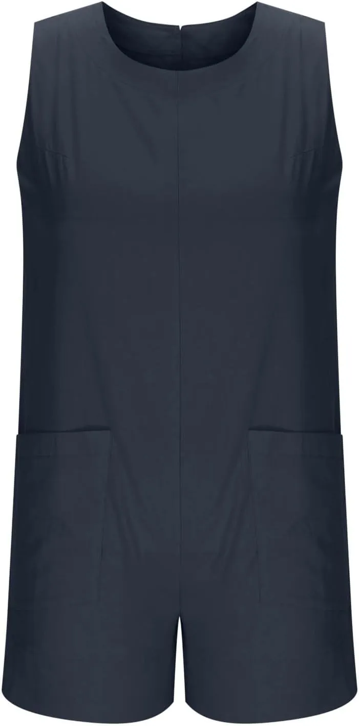 Linen Rompers For Women 2025 Summer Dressy Jumpsuits Casual Shorts Overalls Sexy Sleeveless Beach Romper With Pockets