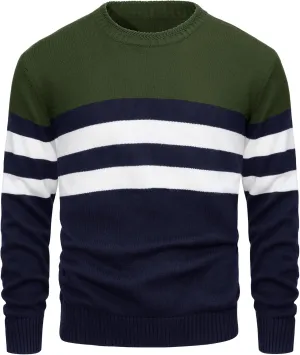 MAGCOMSEN Men's Crewneck Sweater Color Block Striped Pullover Soft Thermal Knitted Sweater Long Sleeve Casual Pullover