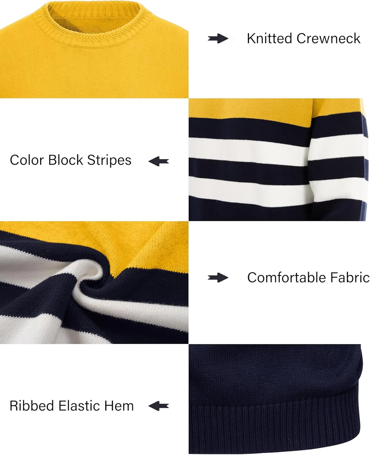 MAGCOMSEN Men's Crewneck Sweater Color Block Striped Pullover Soft Thermal Knitted Sweater Long Sleeve Casual Pullover
