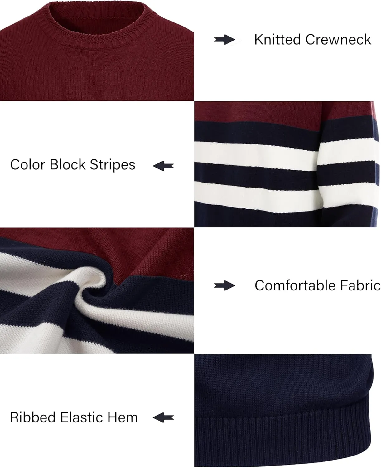 MAGCOMSEN Men's Crewneck Sweater Color Block Striped Pullover Soft Thermal Knitted Sweater Long Sleeve Casual Pullover