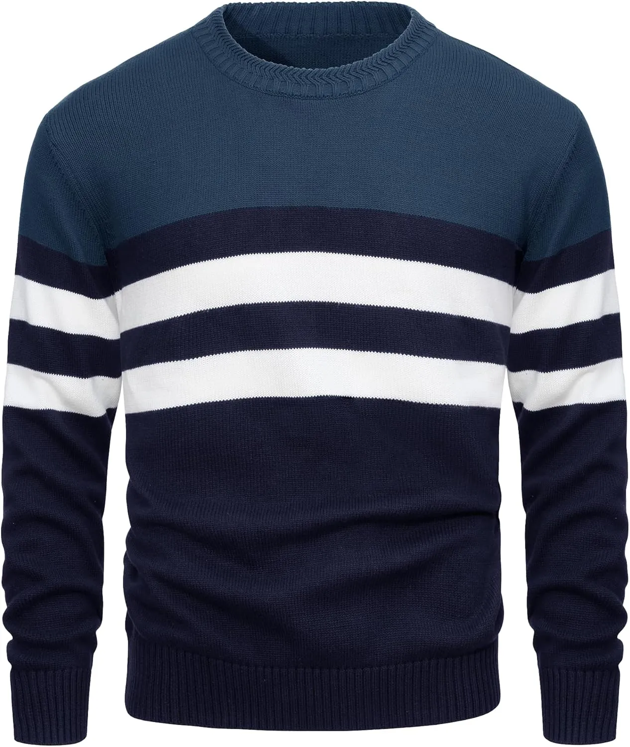 MAGCOMSEN Men's Crewneck Sweater Color Block Striped Pullover Soft Thermal Knitted Sweater Long Sleeve Casual Pullover