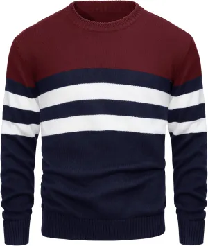 MAGCOMSEN Men's Crewneck Sweater Color Block Striped Pullover Soft Thermal Knitted Sweater Long Sleeve Casual Pullover