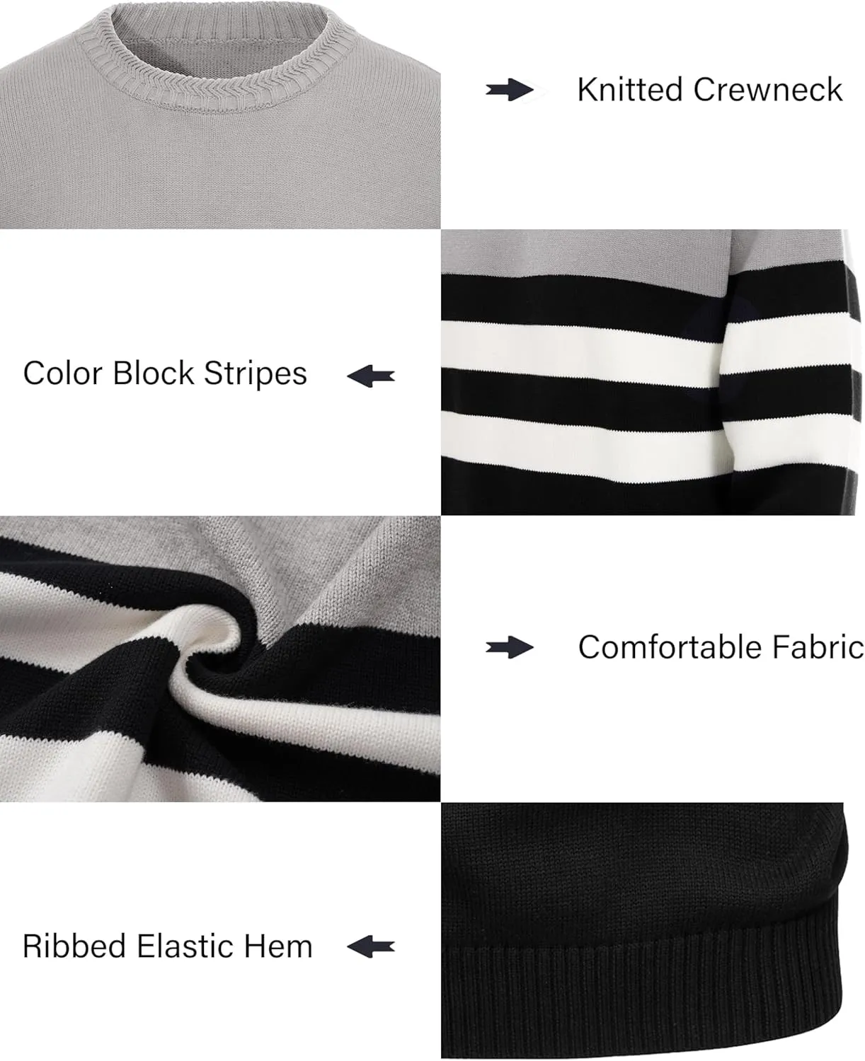 MAGCOMSEN Men's Crewneck Sweater Color Block Striped Pullover Soft Thermal Knitted Sweater Long Sleeve Casual Pullover