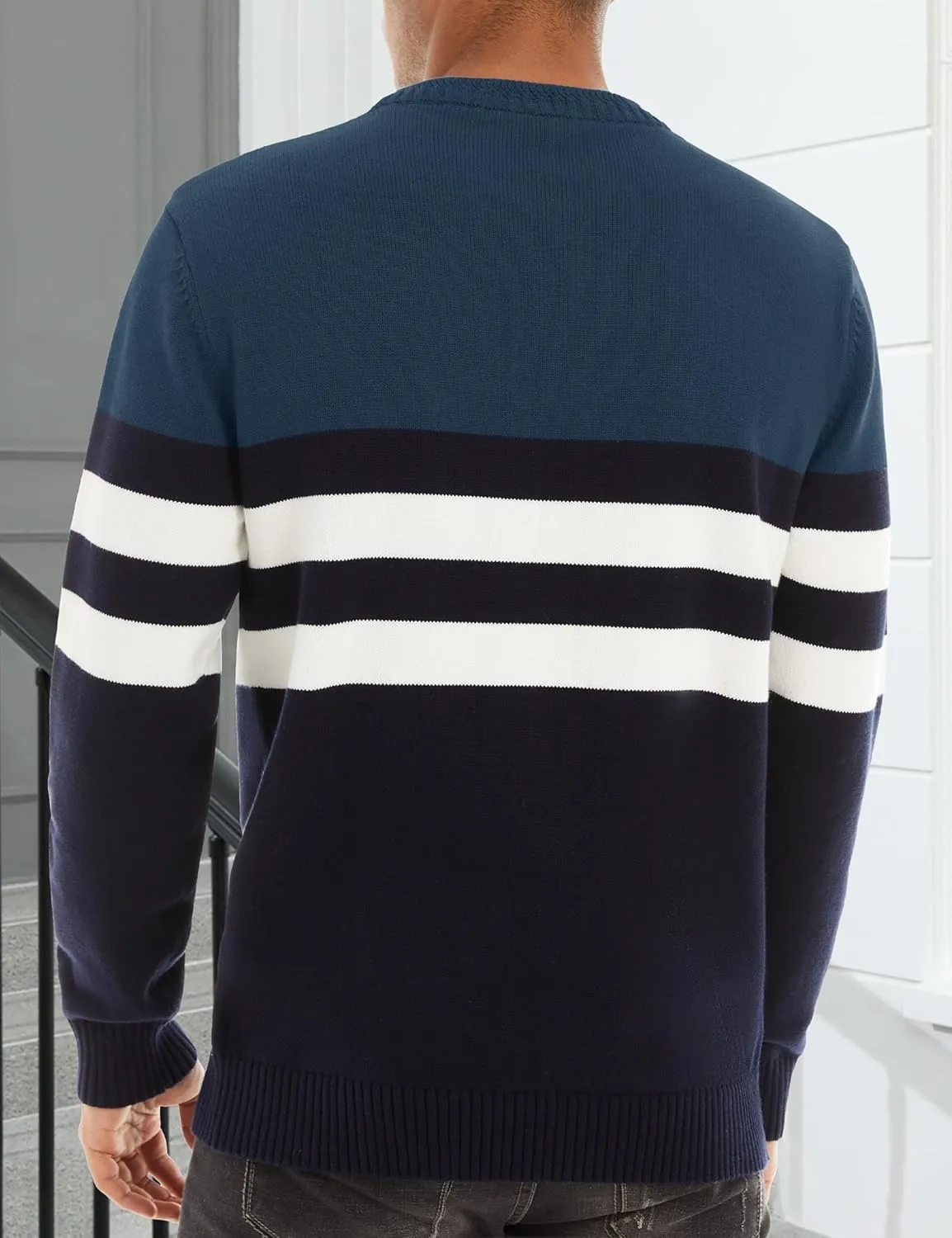 MAGCOMSEN Men's Crewneck Sweater Color Block Striped Pullover Soft Thermal Knitted Sweater Long Sleeve Casual Pullover