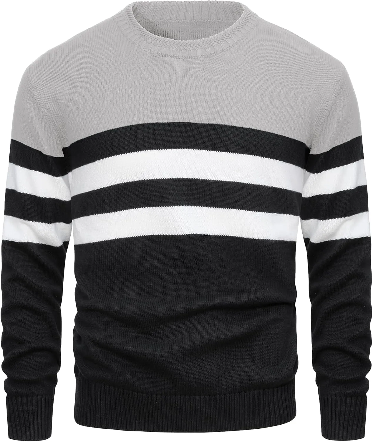 MAGCOMSEN Men's Crewneck Sweater Color Block Striped Pullover Soft Thermal Knitted Sweater Long Sleeve Casual Pullover