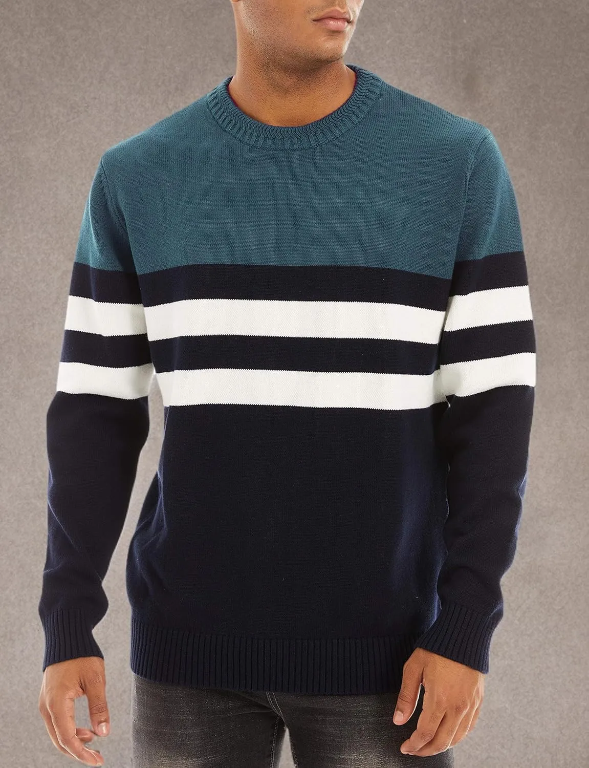 MAGCOMSEN Men's Crewneck Sweater Color Block Striped Pullover Soft Thermal Knitted Sweater Long Sleeve Casual Pullover