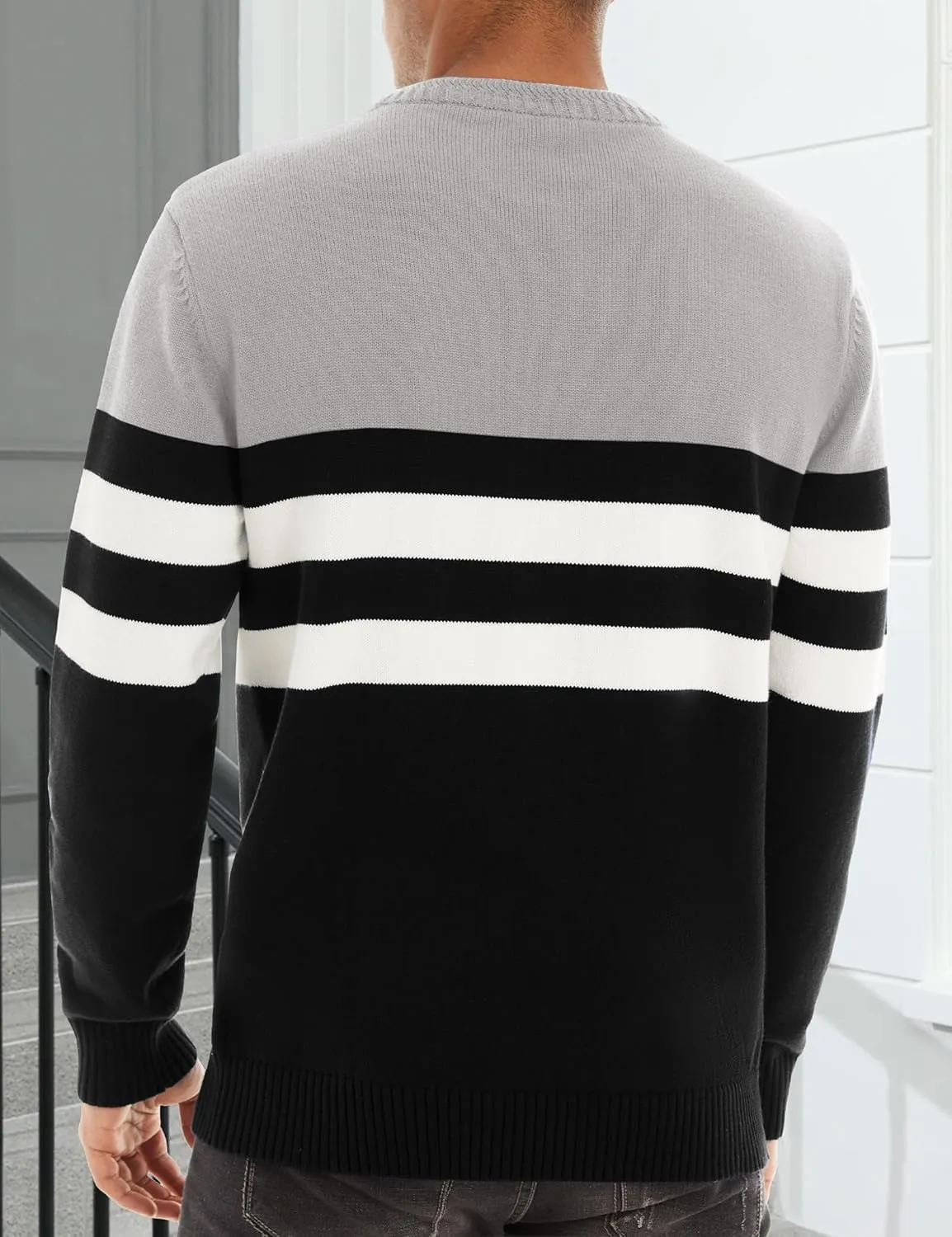 MAGCOMSEN Men's Crewneck Sweater Color Block Striped Pullover Soft Thermal Knitted Sweater Long Sleeve Casual Pullover
