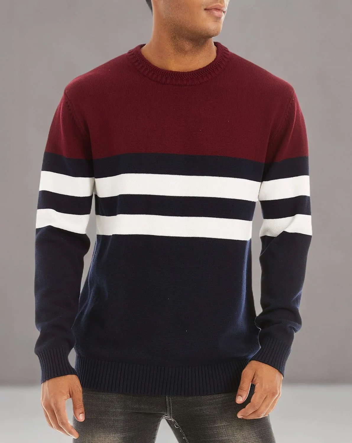 MAGCOMSEN Men's Crewneck Sweater Color Block Striped Pullover Soft Thermal Knitted Sweater Long Sleeve Casual Pullover
