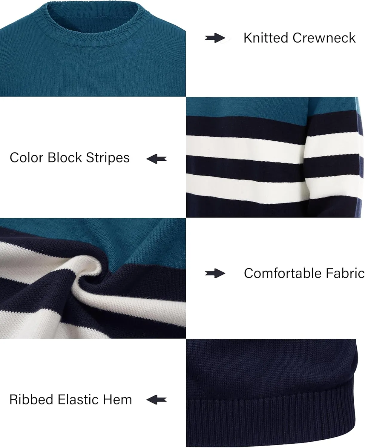 MAGCOMSEN Men's Crewneck Sweater Color Block Striped Pullover Soft Thermal Knitted Sweater Long Sleeve Casual Pullover