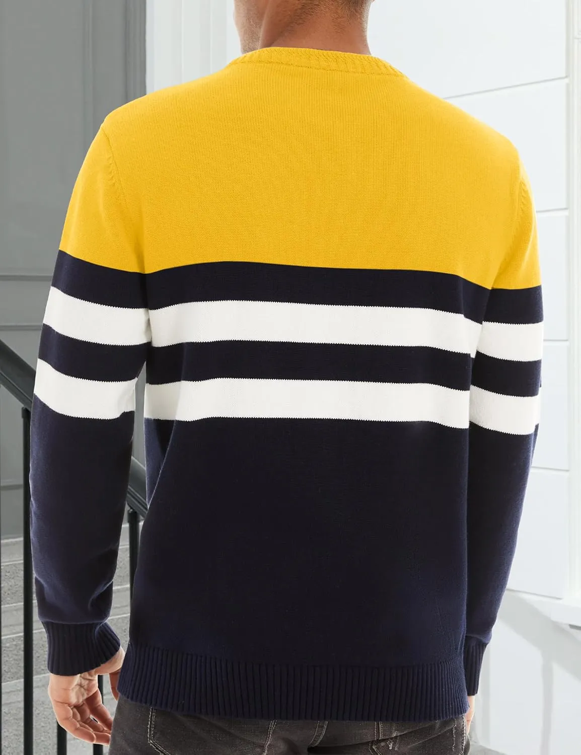 MAGCOMSEN Men's Crewneck Sweater Color Block Striped Pullover Soft Thermal Knitted Sweater Long Sleeve Casual Pullover
