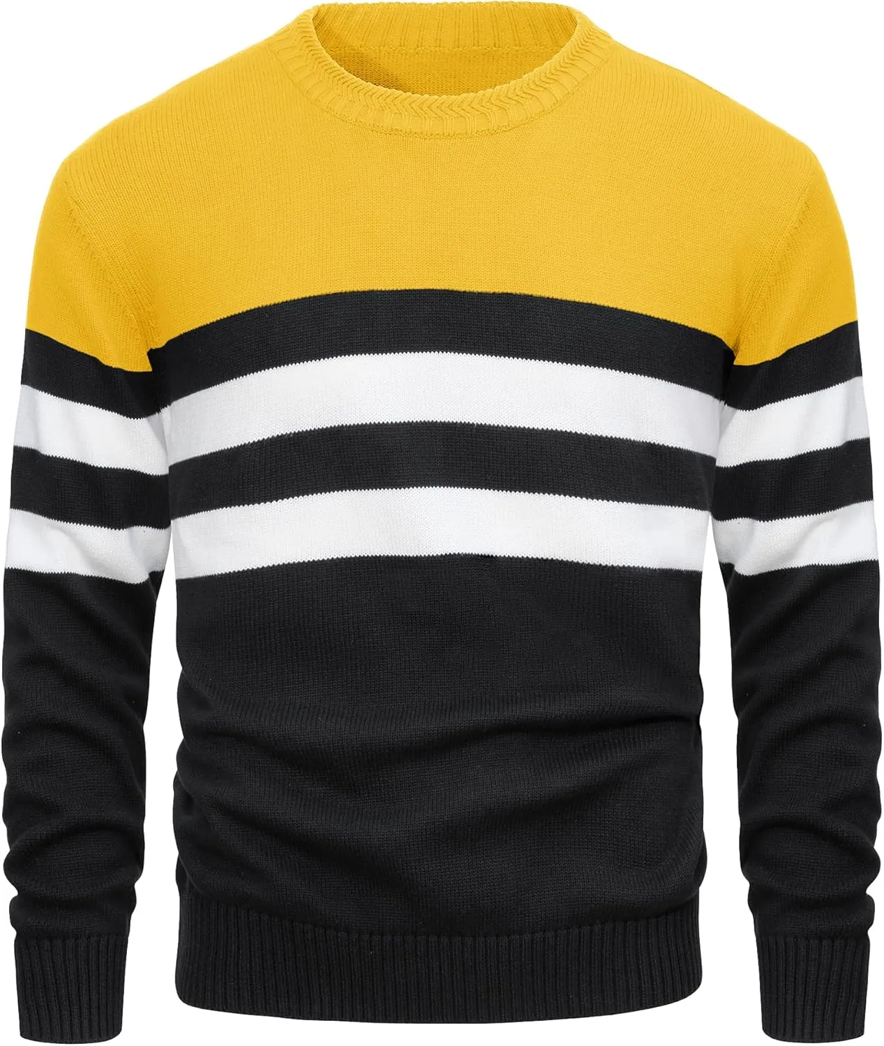 MAGCOMSEN Men's Crewneck Sweater Color Block Striped Pullover Soft Thermal Knitted Sweater Long Sleeve Casual Pullover