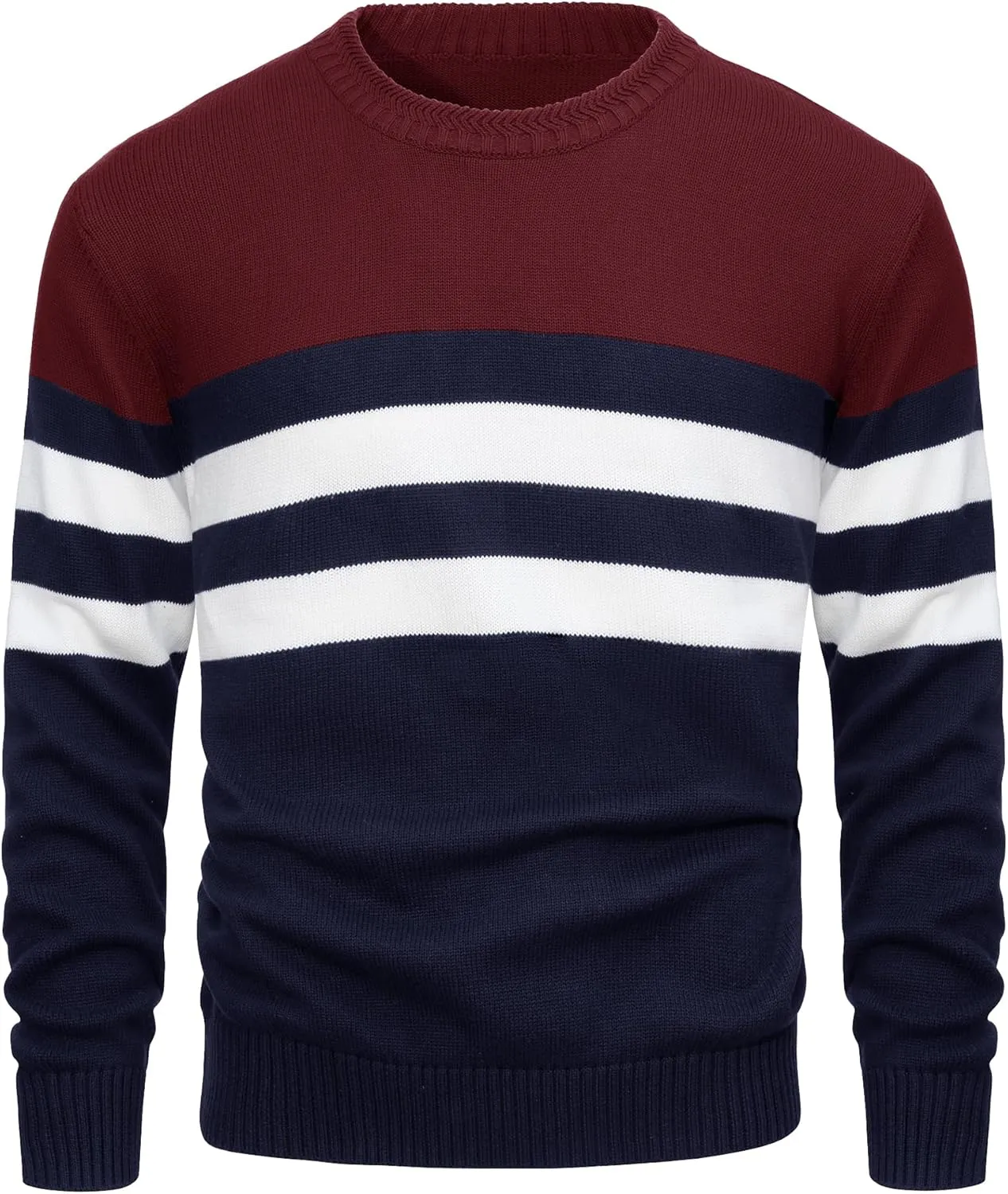 MAGCOMSEN Men's Crewneck Sweater Color Block Striped Pullover Soft Thermal Knitted Sweater Long Sleeve Casual Pullover