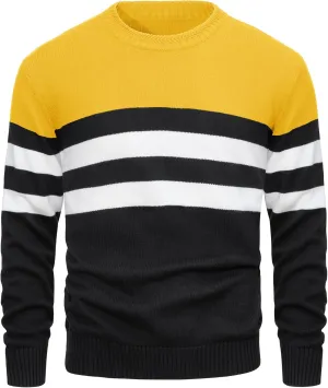 MAGCOMSEN Men's Crewneck Sweater Color Block Striped Pullover Soft Thermal Knitted Sweater Long Sleeve Casual Pullover