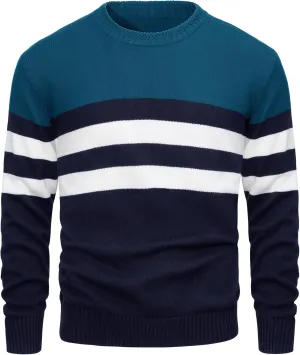 MAGCOMSEN Men's Crewneck Sweater Color Block Striped Pullover Soft Thermal Knitted Sweater Long Sleeve Casual Pullover
