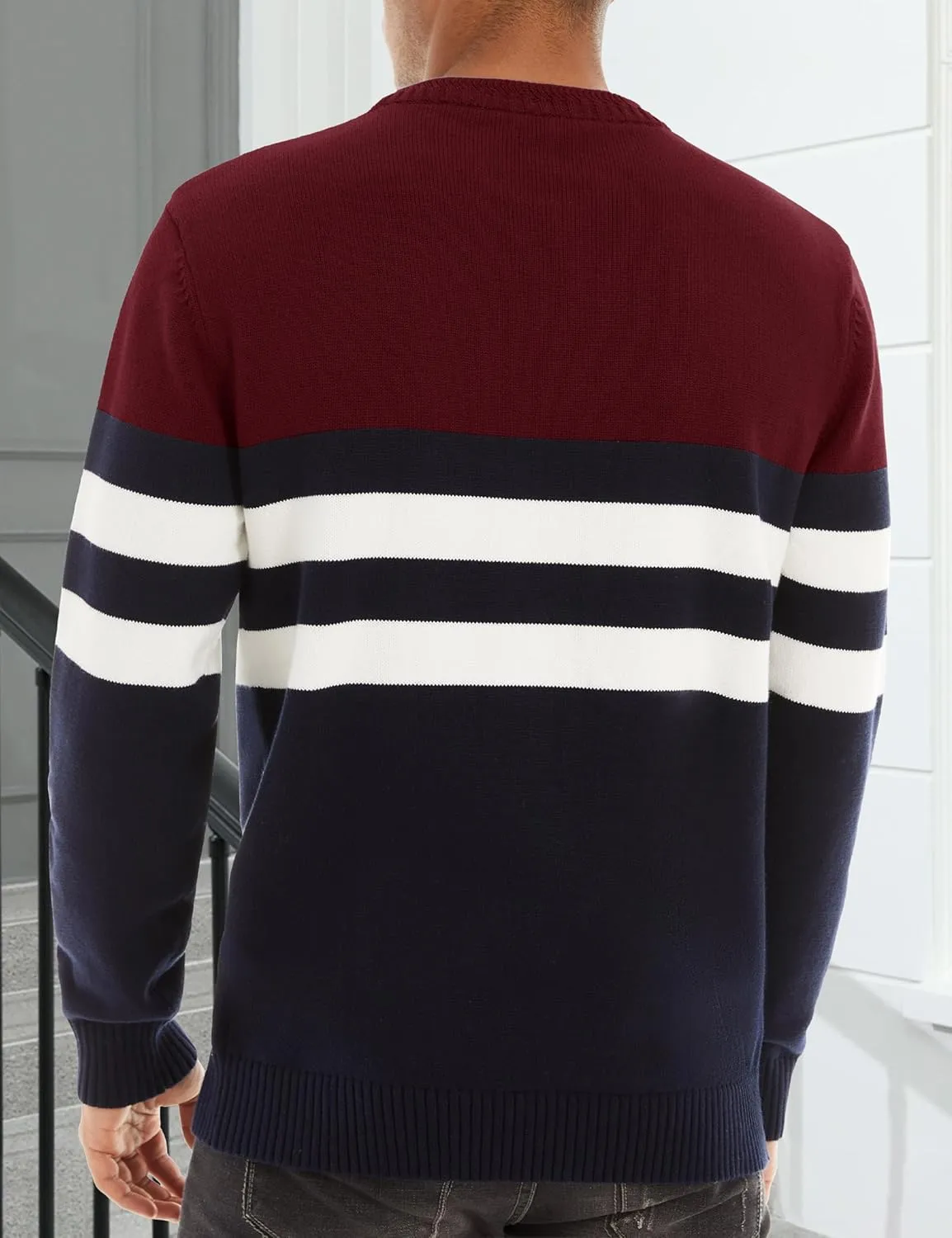 MAGCOMSEN Men's Crewneck Sweater Color Block Striped Pullover Soft Thermal Knitted Sweater Long Sleeve Casual Pullover