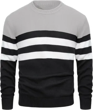 MAGCOMSEN Men's Crewneck Sweater Color Block Striped Pullover Soft Thermal Knitted Sweater Long Sleeve Casual Pullover