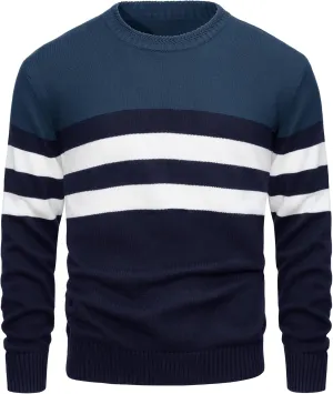 MAGCOMSEN Men's Crewneck Sweater Color Block Striped Pullover Soft Thermal Knitted Sweater Long Sleeve Casual Pullover