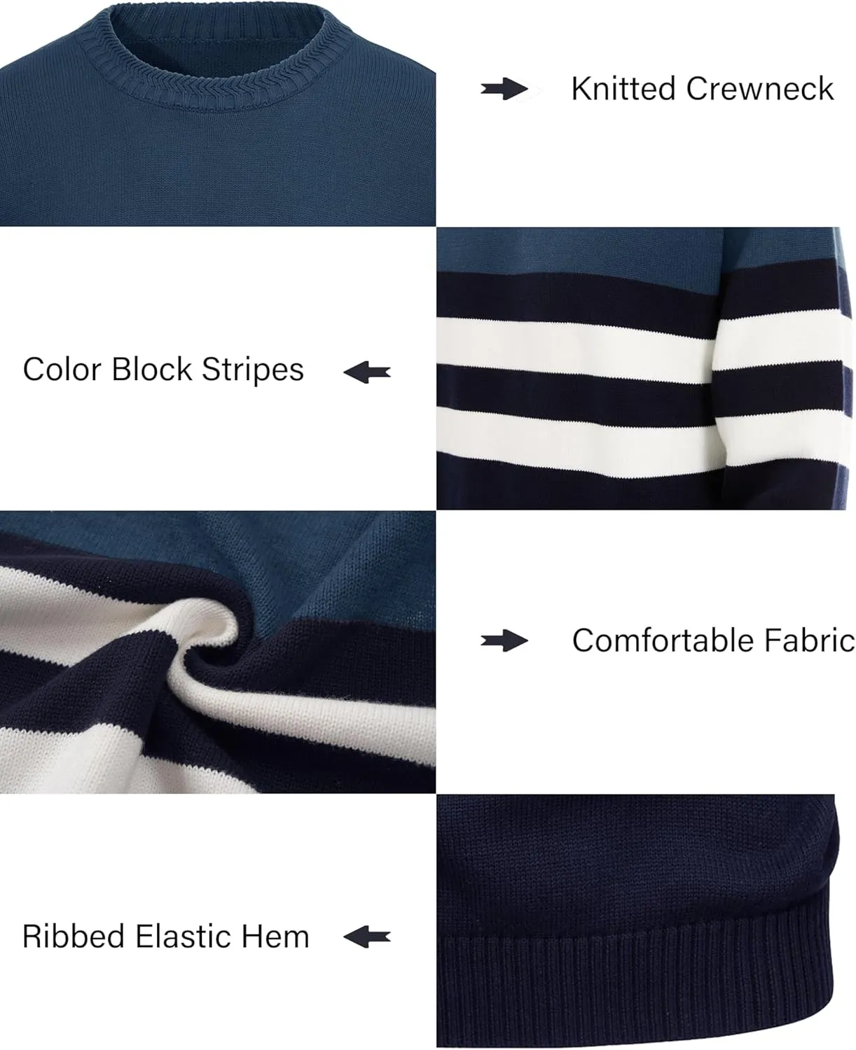 MAGCOMSEN Men's Crewneck Sweater Color Block Striped Pullover Soft Thermal Knitted Sweater Long Sleeve Casual Pullover